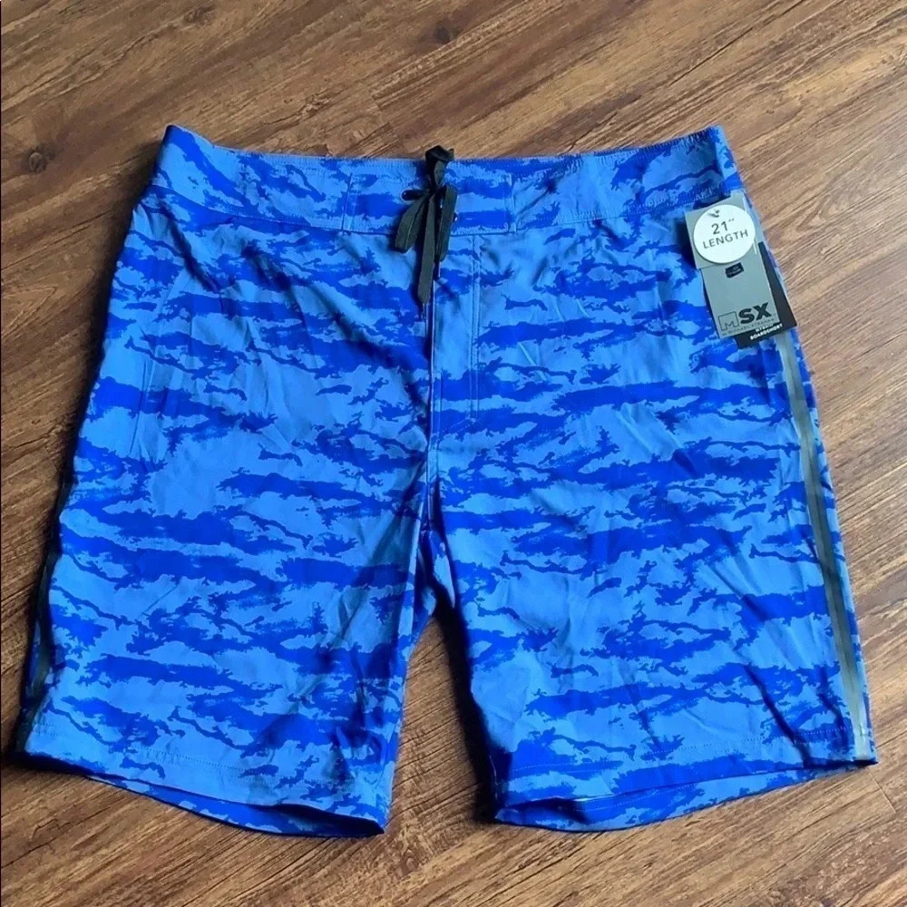MSX Strahan Blue Camo Board Shorts Swim Trunks Size 38 XL New